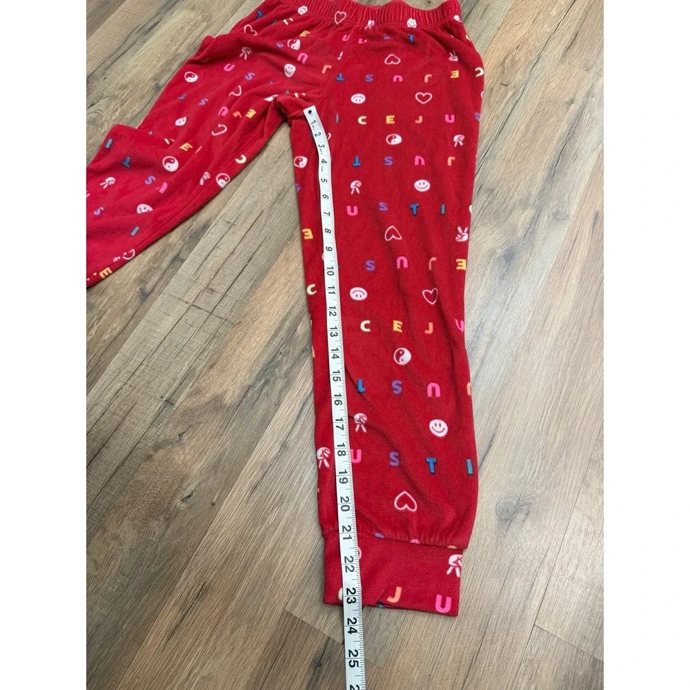 Justice Girls Red Fleece Pajama Set Peace Love Sleep Size M‎ Cozy